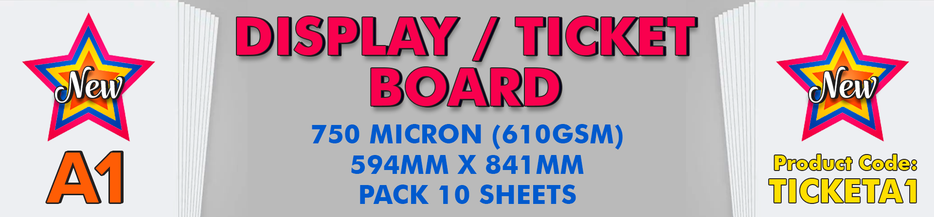 A1 display ticket board 750 micron 594 x 841mm pack of 10 sheets